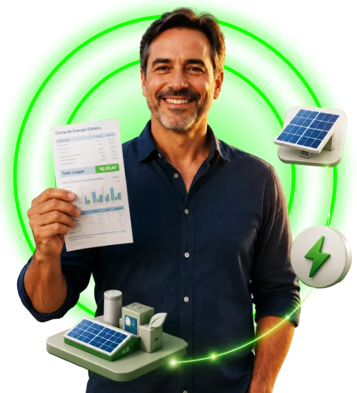 Homem de meia idade segurando uma conta de energia feliz com sua economia.